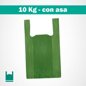 Bolsa plastica verde oscuro resistente de polietileno con asa 10Kg