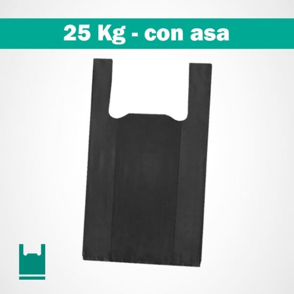 Bolsa plastica negra resistente de polietileno con asa 25Kg