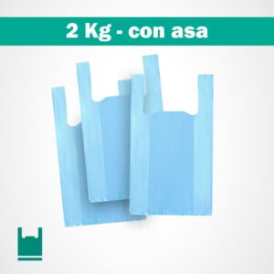 Bolsa plastica azul resistente de polietileno con asa 2Kg