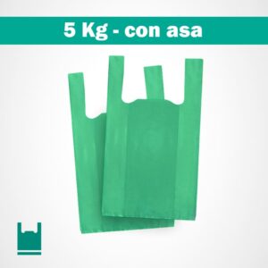 Bolsa plastica verde resistende de polietileno con asa 5Kg