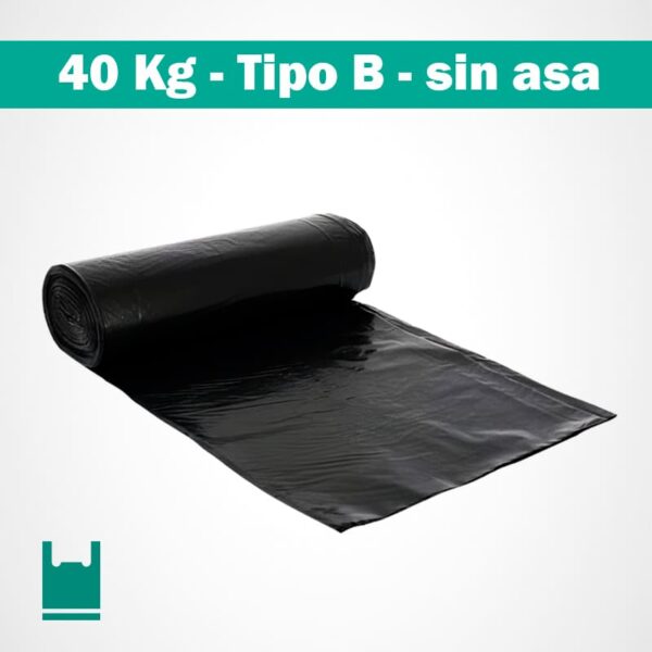 Bolsa plastica negra resistende de polietileno sin asa 40Kg tipo B