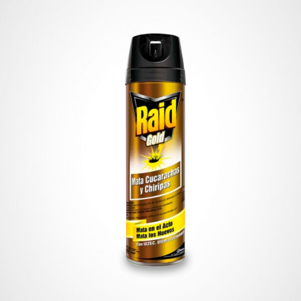 Raid gold envase pote dorado mata cucarachas y chiripas spray de 360 cm3